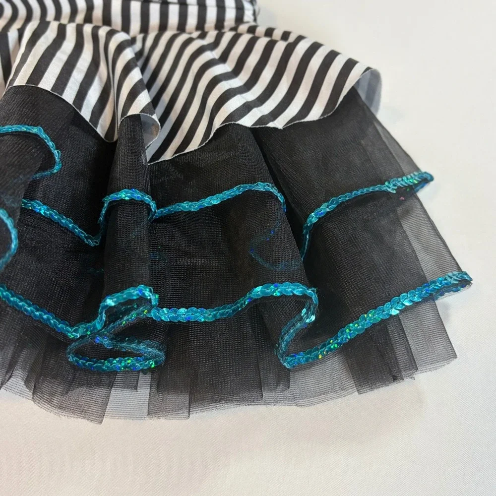 Revolution Dancewear Girls XSC Jazz Dance Skirt Striped Tulle Turquoise RC20512